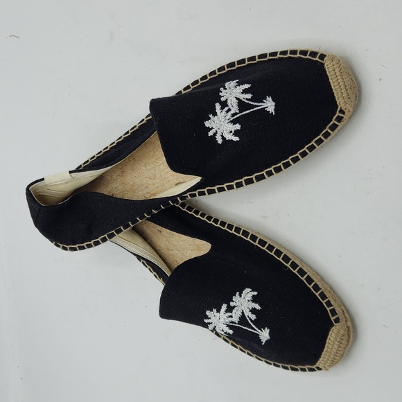 Soludos Palm Tree Embroidered Espadrille Linen Smoking Slippers In Black Size 10 - Picture 14 of 14